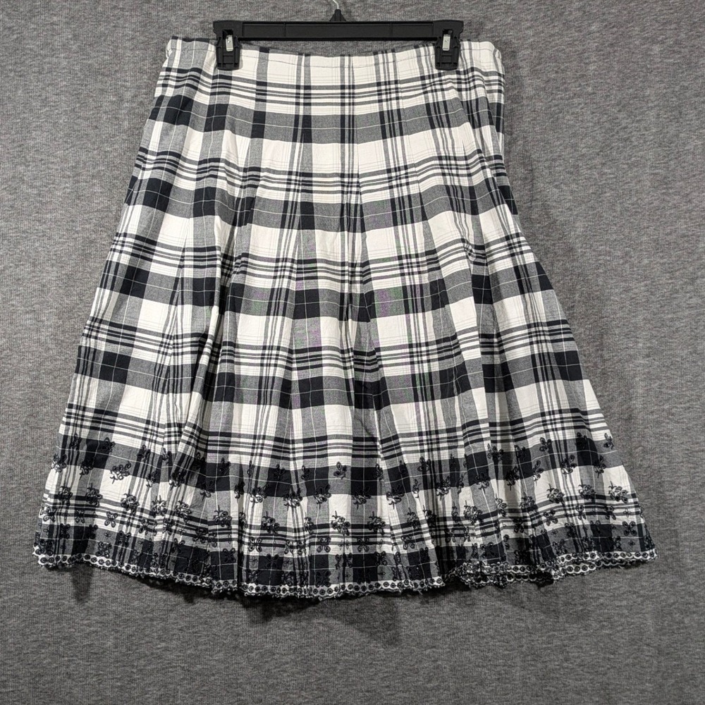 NY Collection Womens Black White Plaid Eyelet Lace Hem Circle Skirt Sz Large
